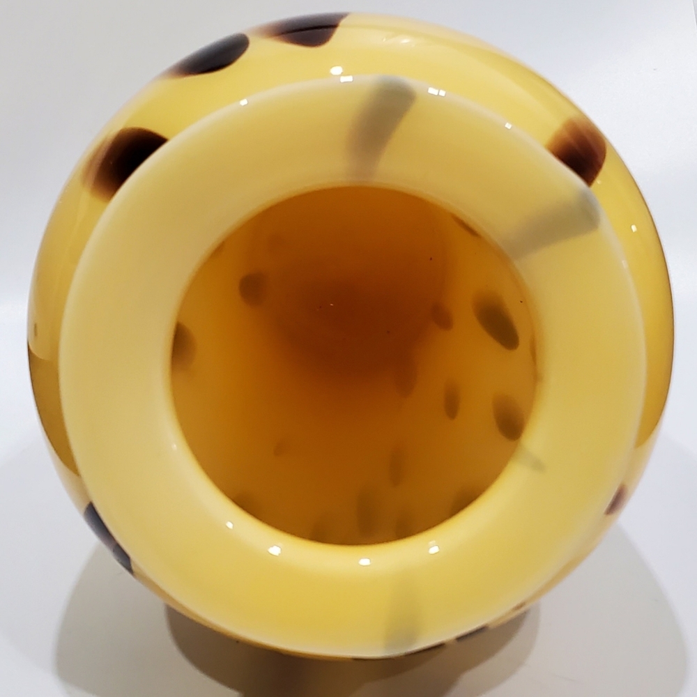 13 1/8" Vntg Italian Blown Glass Vase Yellow Amber Brown Black Tortoise Abstract - Picture 7 of 11